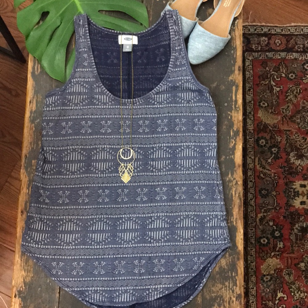 Aztec print tank blue geometrical graphic tank